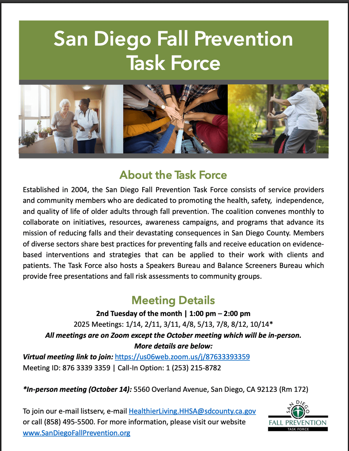San Diego Fall Prevention Task Force Information Sheet
